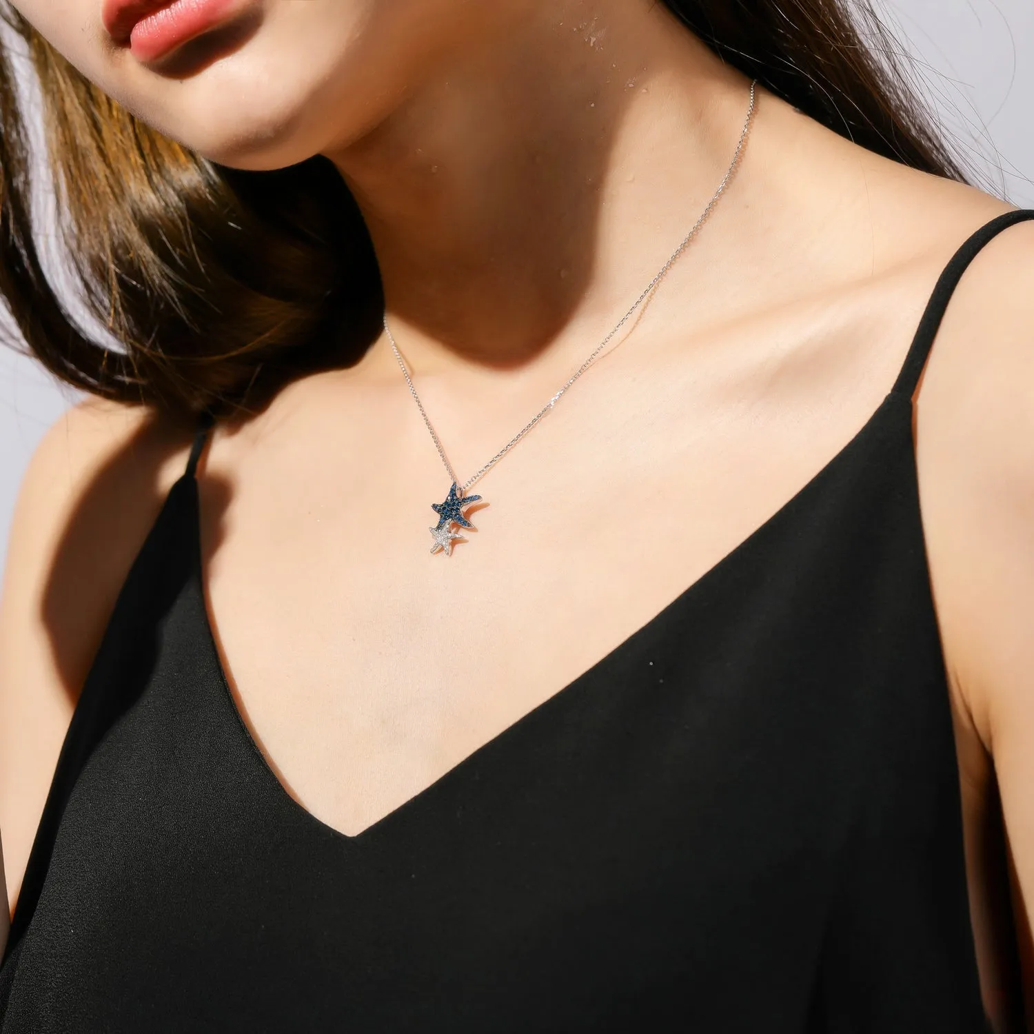 Diamond and Sapphire Starfish Pendant Necklace