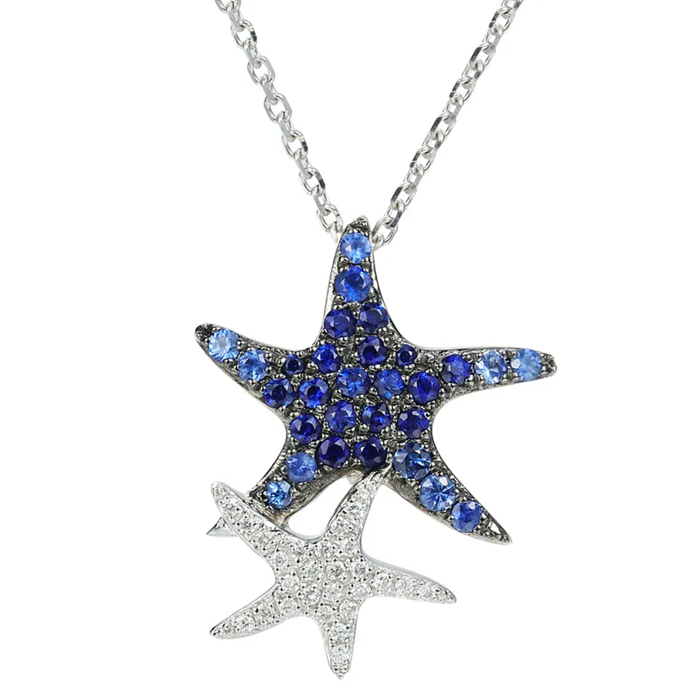 Diamond and Sapphire Starfish Pendant Necklace