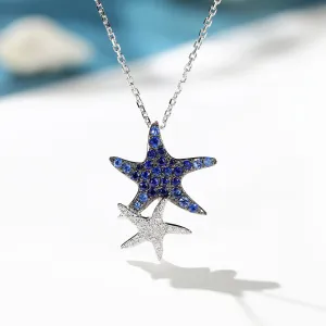 Diamond and Sapphire Starfish Pendant Necklace