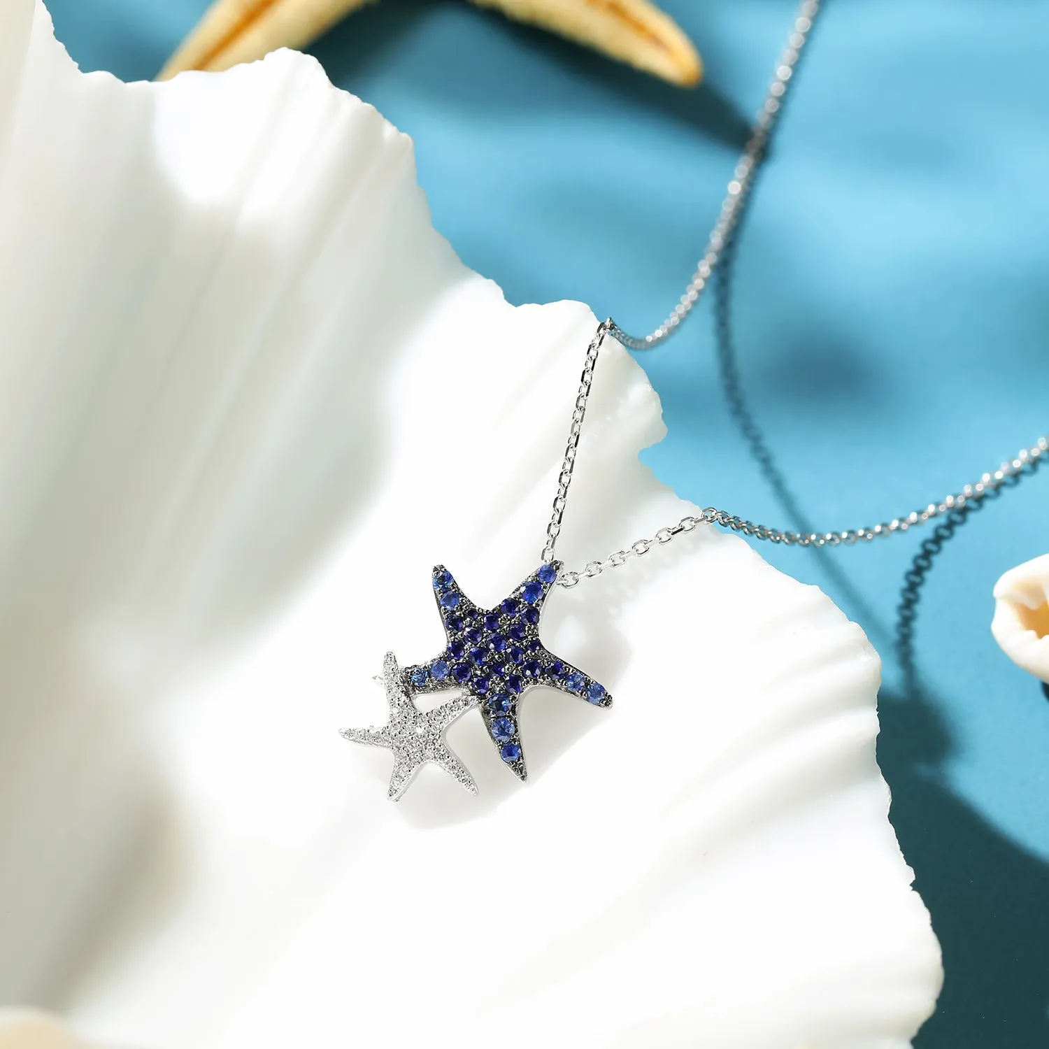 Diamond and Sapphire Starfish Pendant Necklace