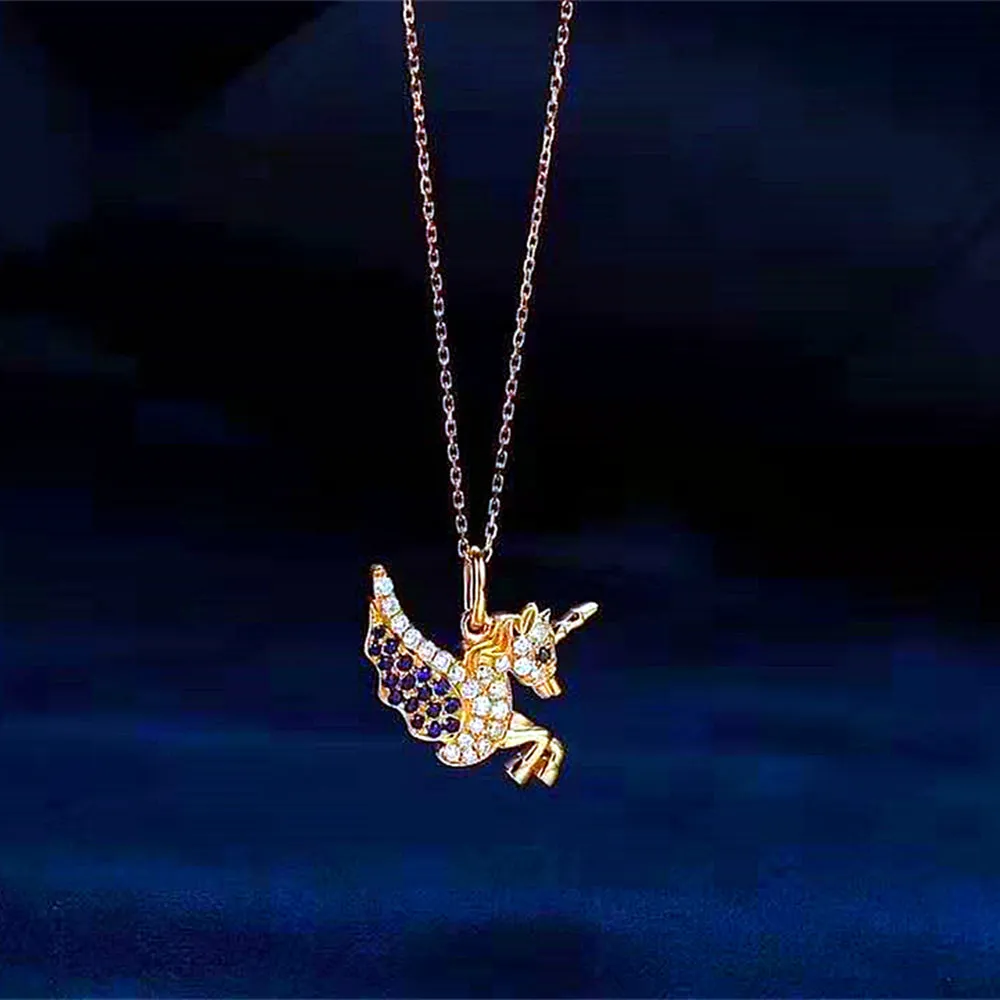 Diamond and Sapphire Unicorn Pendant Necklace