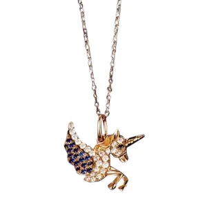 Diamond and Sapphire Unicorn Pendant Necklace