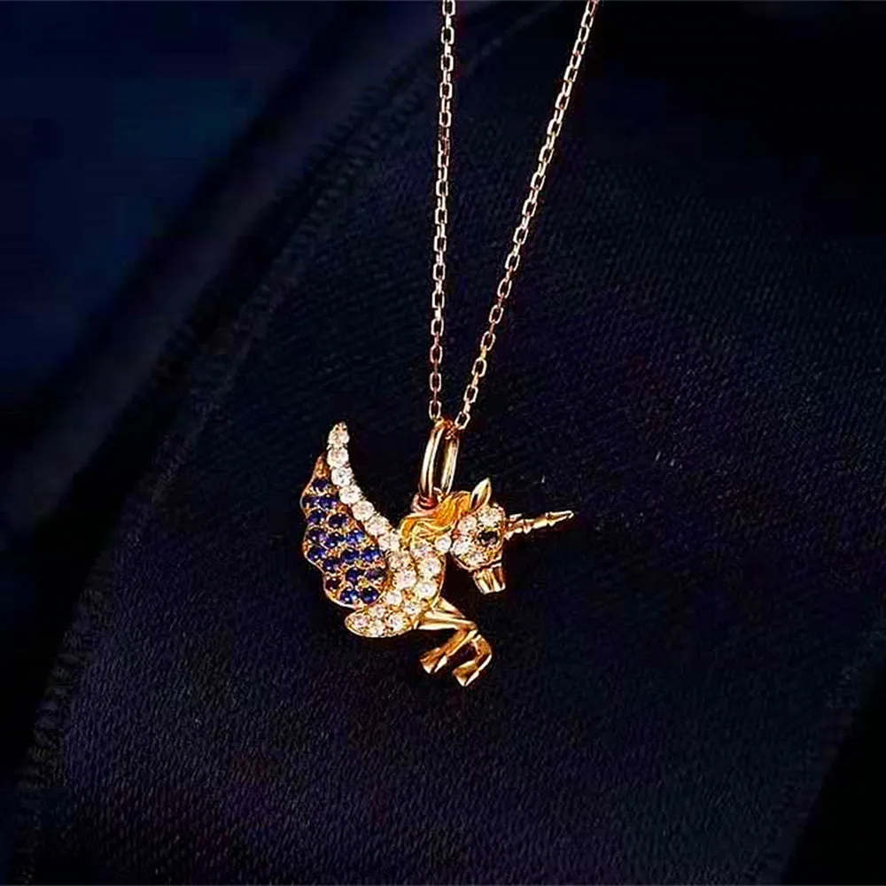 Diamond and Sapphire Unicorn Pendant Necklace