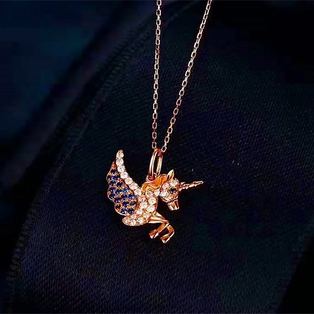 Diamond and Sapphire Unicorn Pendant Necklace