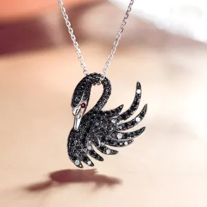 Diamond Black Swan Pendant Necklace