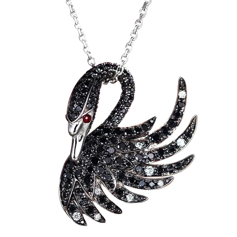 Diamond Black Swan Pendant Necklace