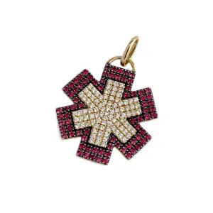 Diamond Medical ID Charm in Gold with Ruby