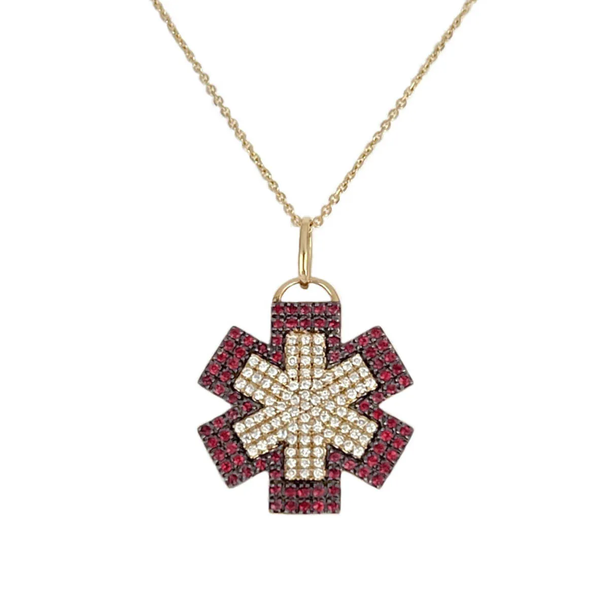 Diamond Medical ID Necklace in Gold with Ruby