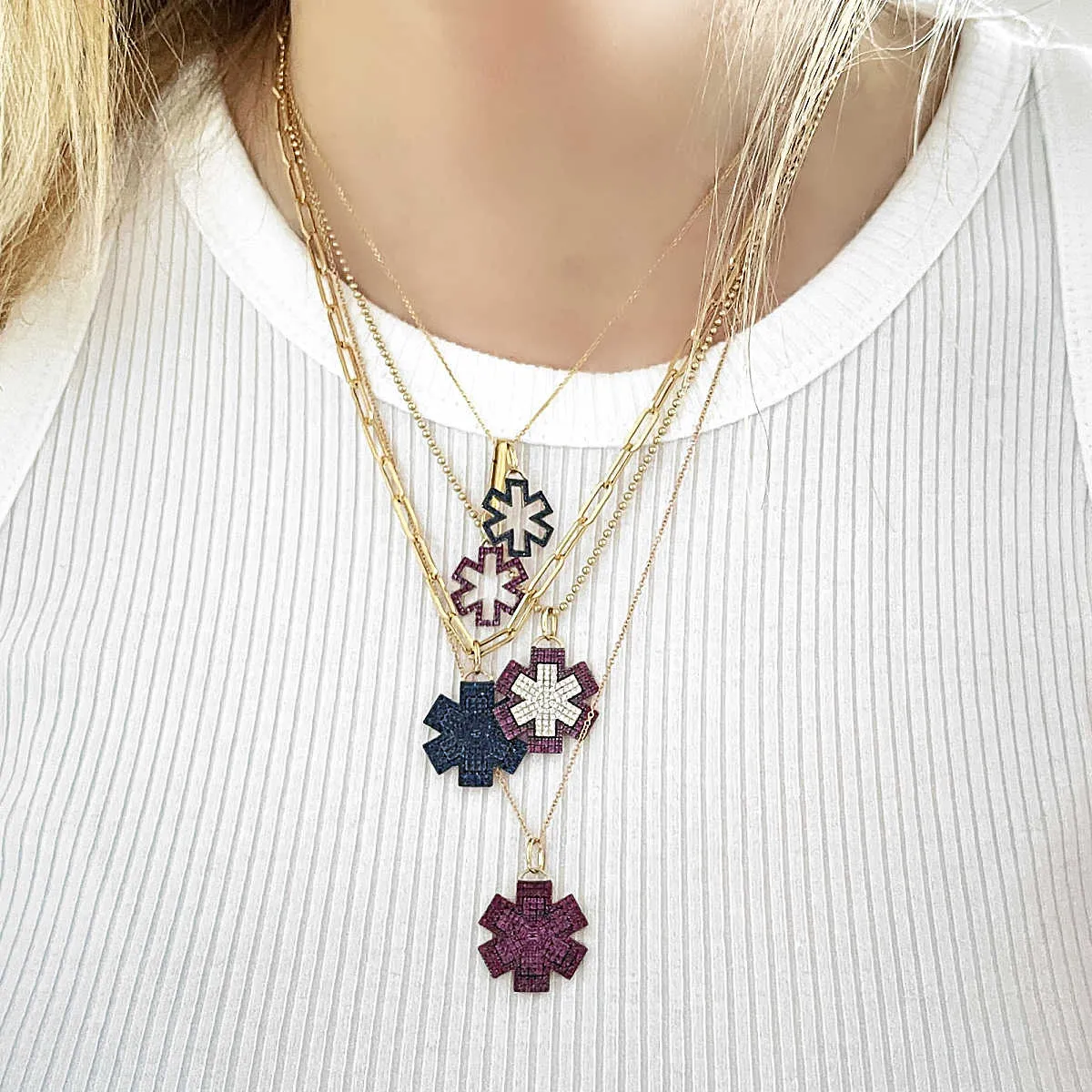 Diamond Medical ID Necklace in Gold with Ruby