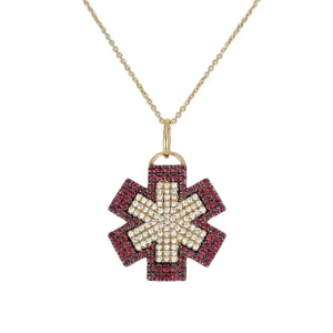 Diamond Medical ID Necklace in Gold with Ruby