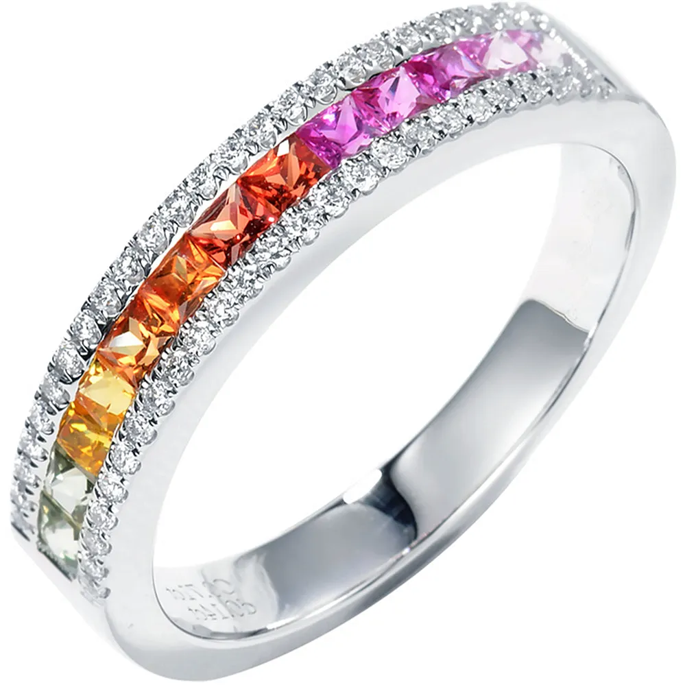 Diamond Rainbow Sapphire Wedding Ring