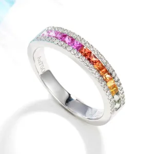 Diamond Rainbow Sapphire Wedding Ring