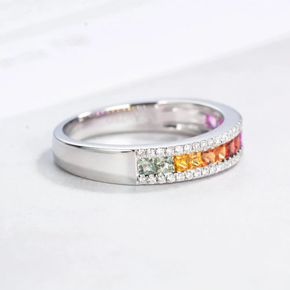 Diamond Rainbow Sapphire Wedding Ring