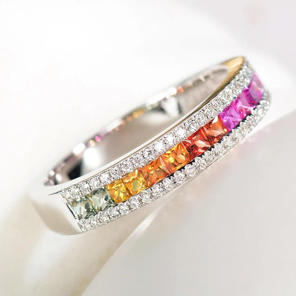 Diamond Rainbow Sapphire Wedding Ring