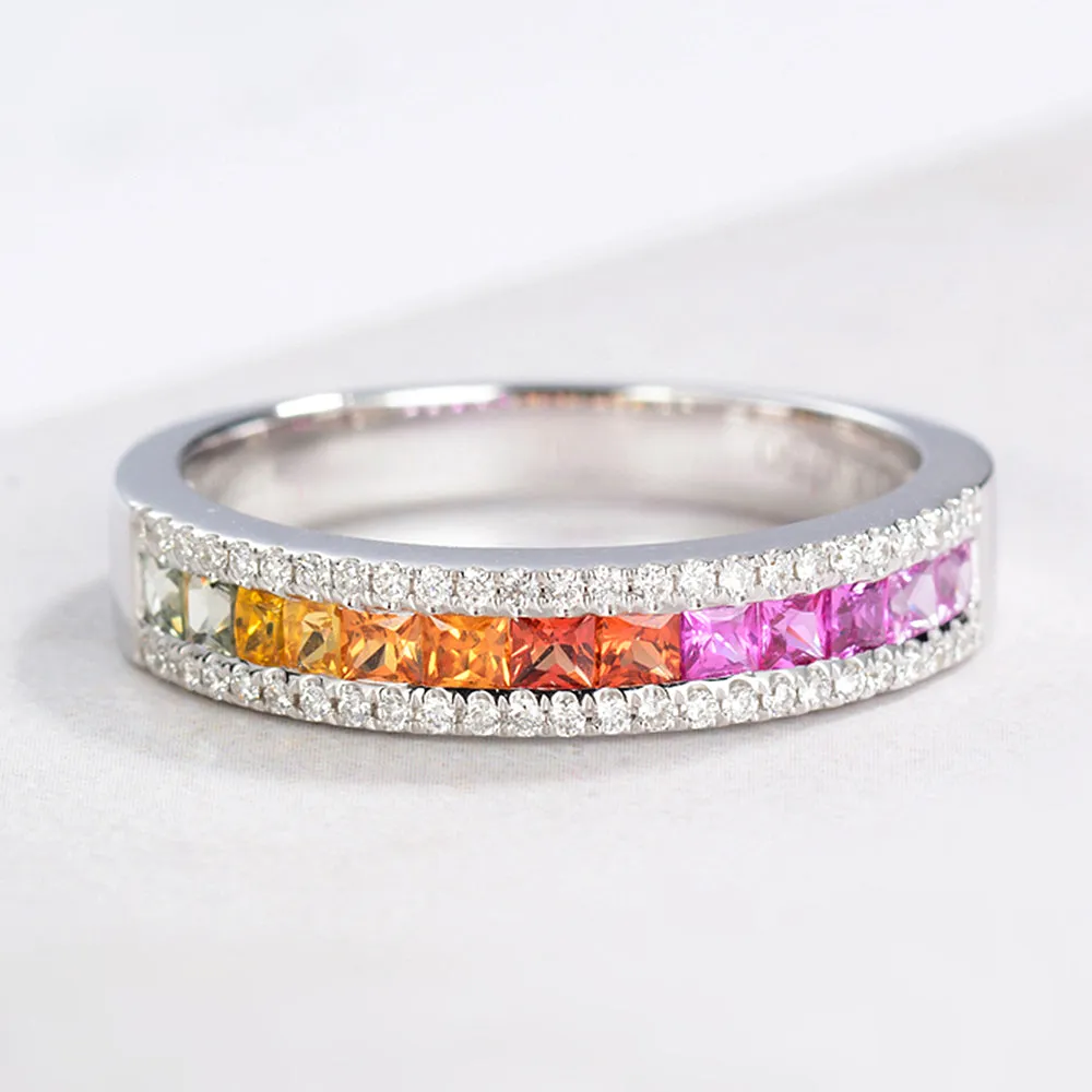 Diamond Rainbow Sapphire Wedding Ring