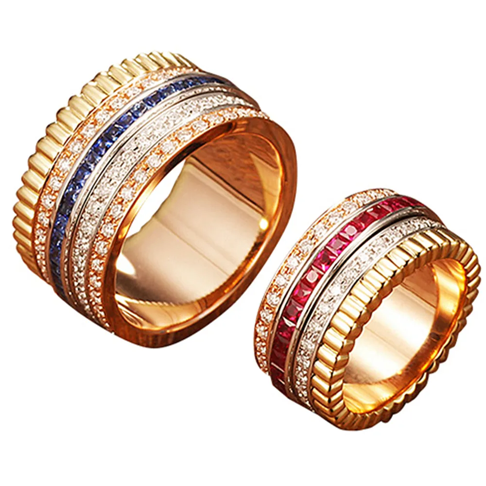 Diamond, Ruby and Sapphire Multi Layer Spinner Wide Band