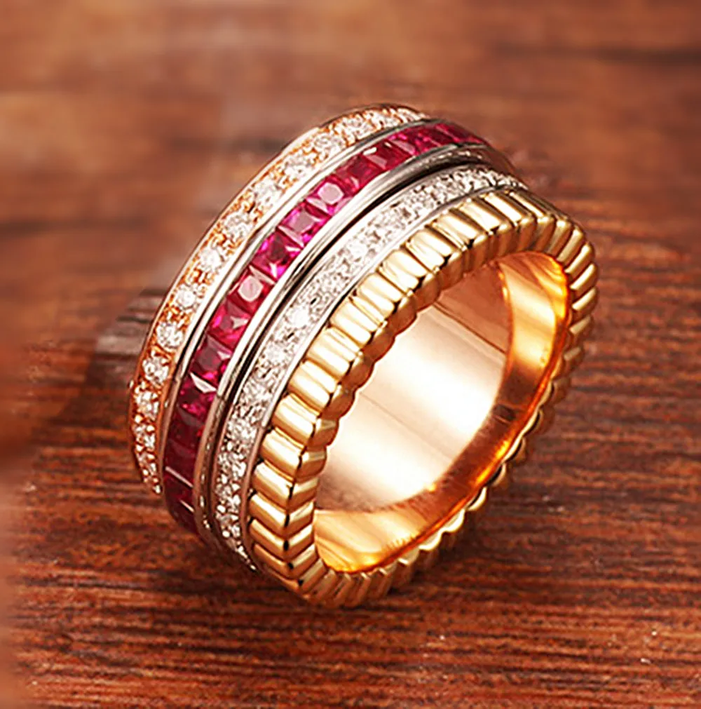 Diamond, Ruby and Sapphire Multi Layer Spinner Wide Band