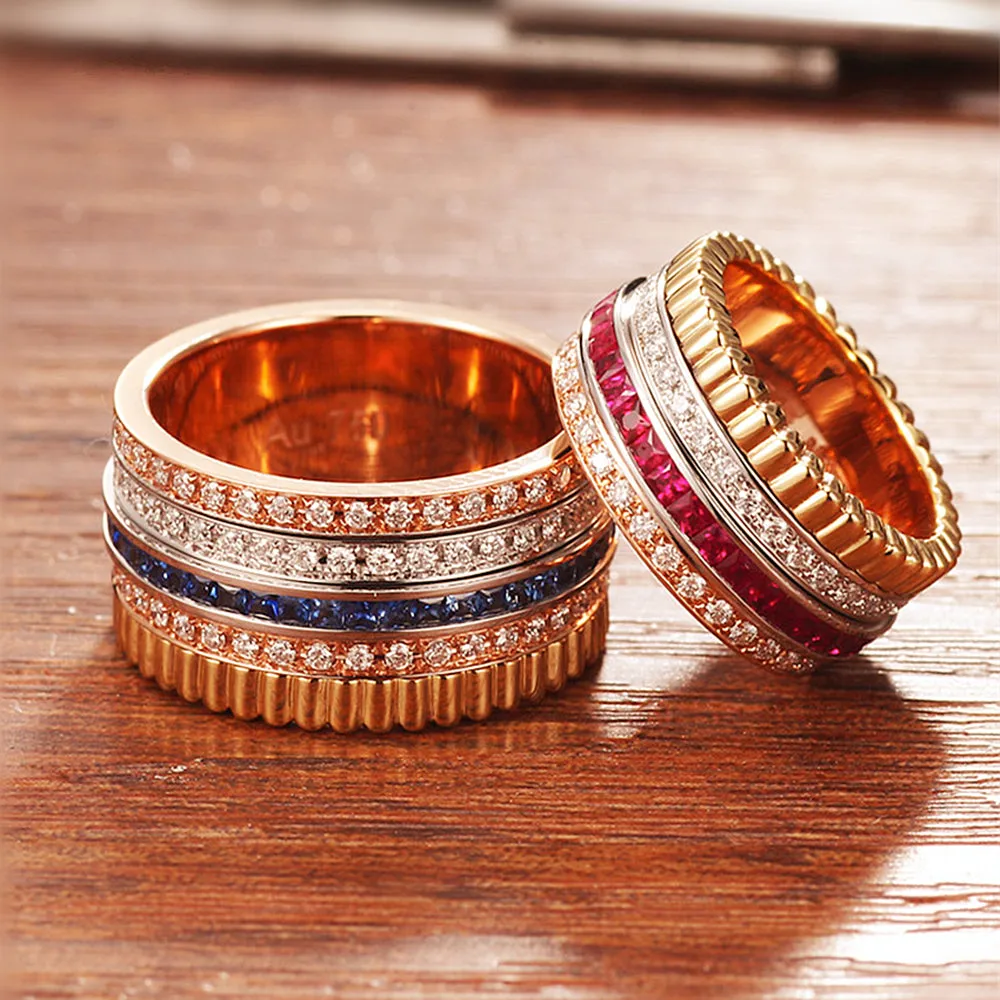 Diamond, Ruby and Sapphire Multi Layer Spinner Wide Band