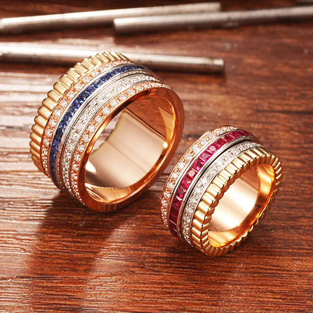 Diamond, Ruby and Sapphire Multi Layer Spinner Wide Band