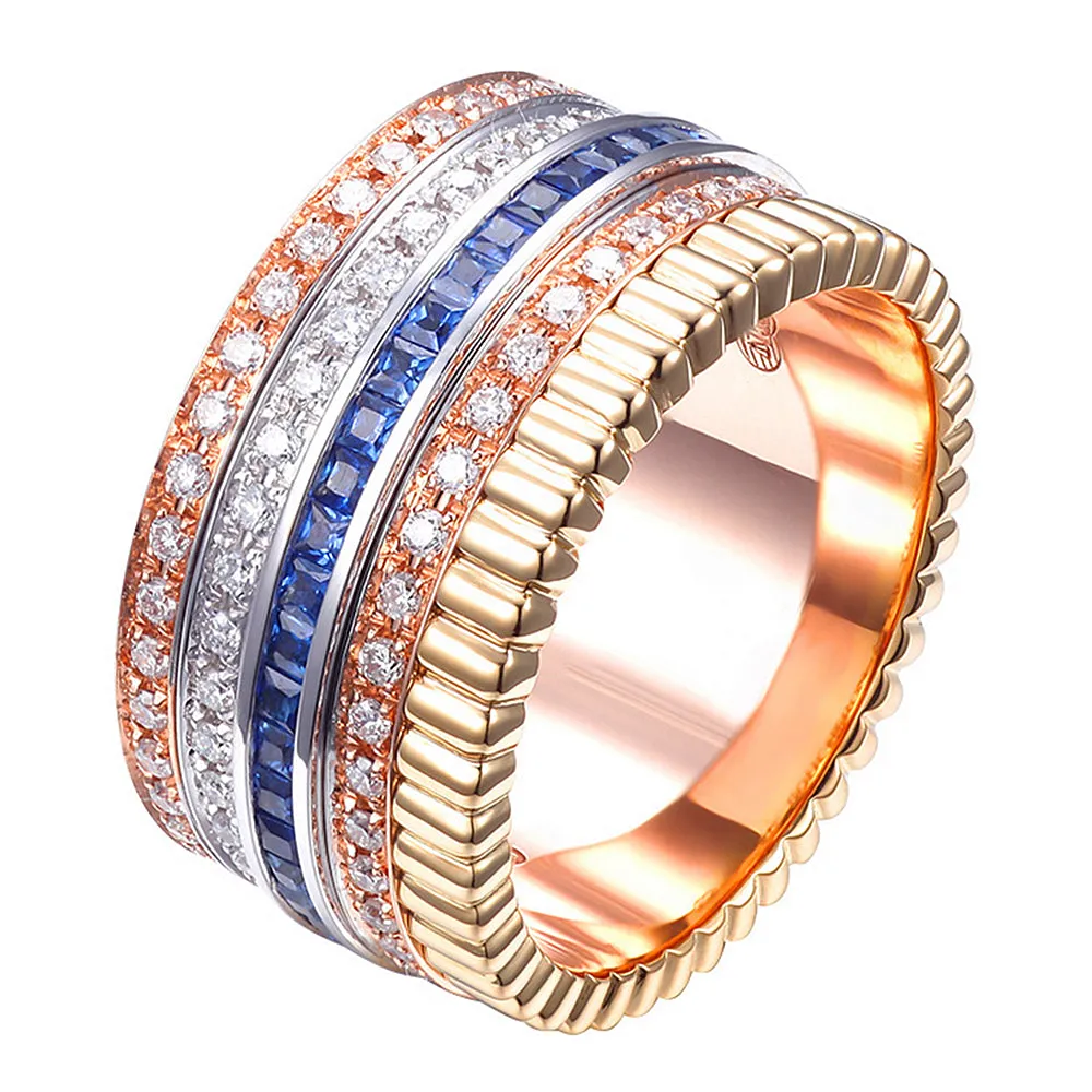Diamond, Ruby and Sapphire Multi Layer Spinner Wide Band