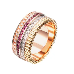 Diamond, Ruby and Sapphire Multi Layer Spinner Wide Band