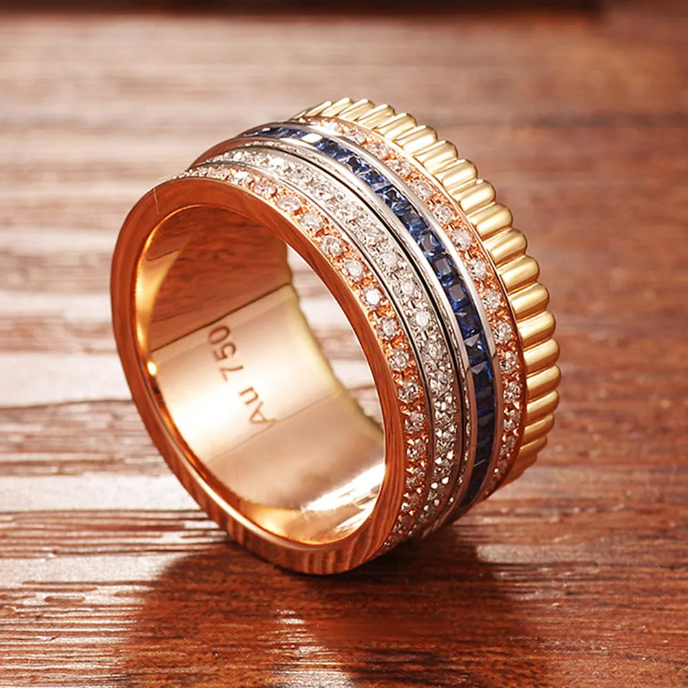 Diamond, Ruby and Sapphire Multi Layer Spinner Wide Band