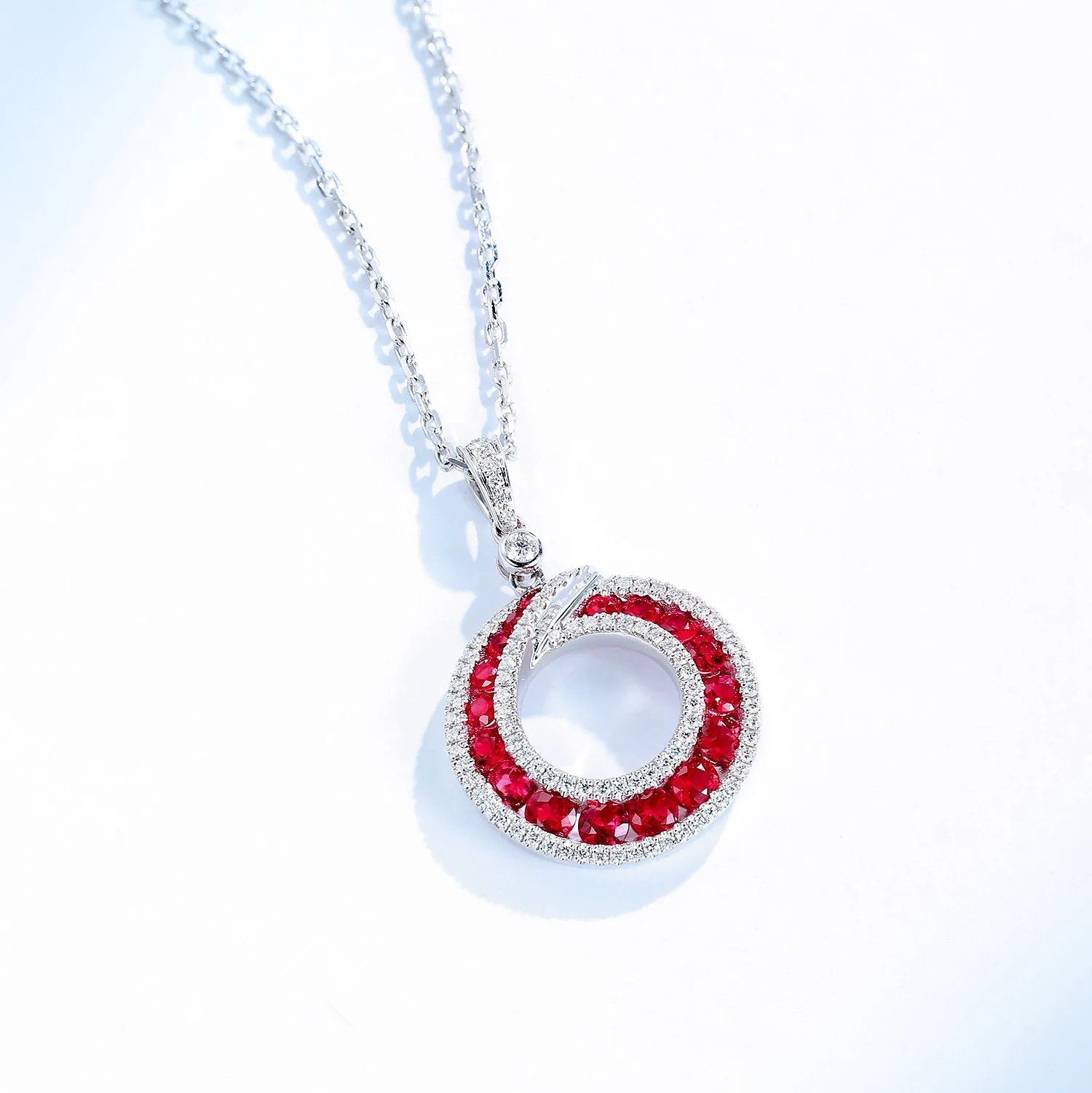 Diamond Ruby Circle Pendant Necklace