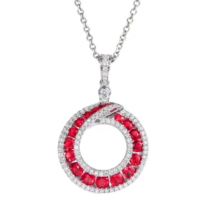 Diamond Ruby Circle Pendant Necklace