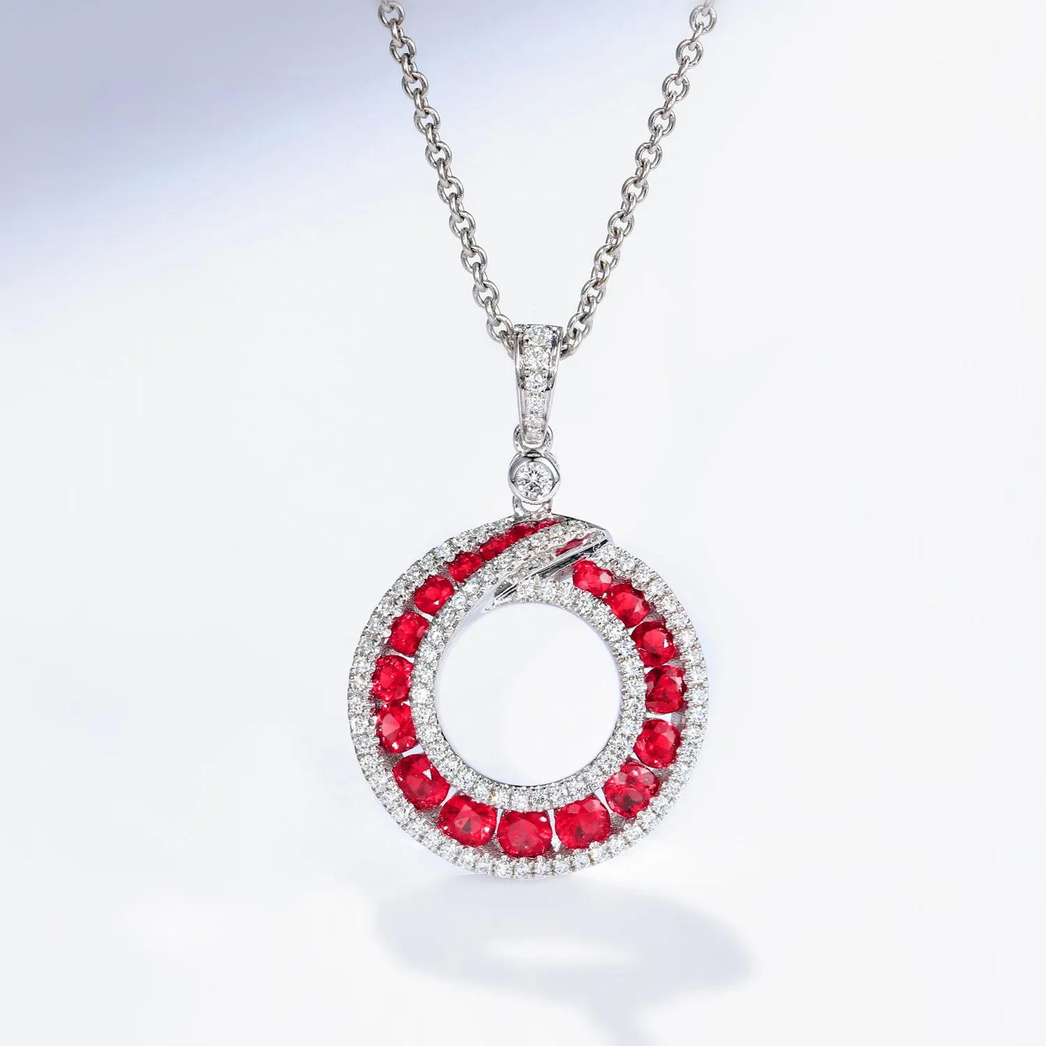 Diamond Ruby Circle Pendant Necklace
