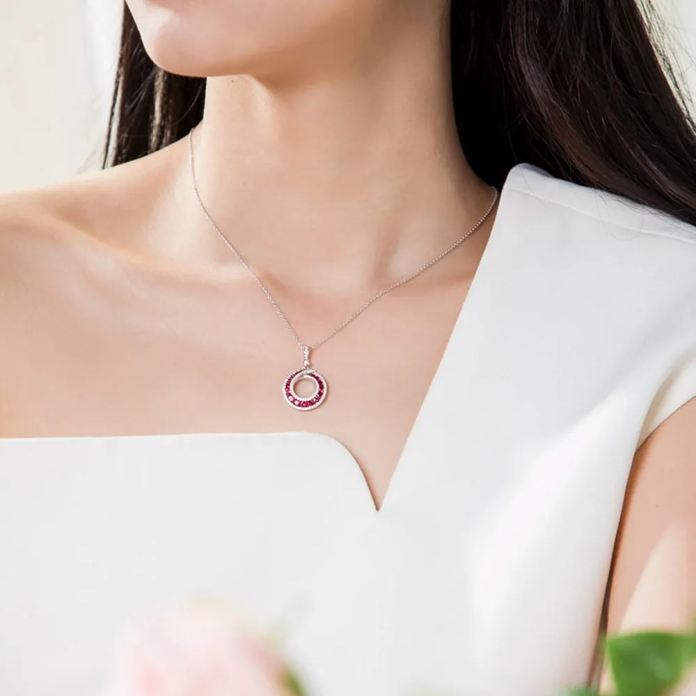 Diamond Ruby Circle Pendant Necklace