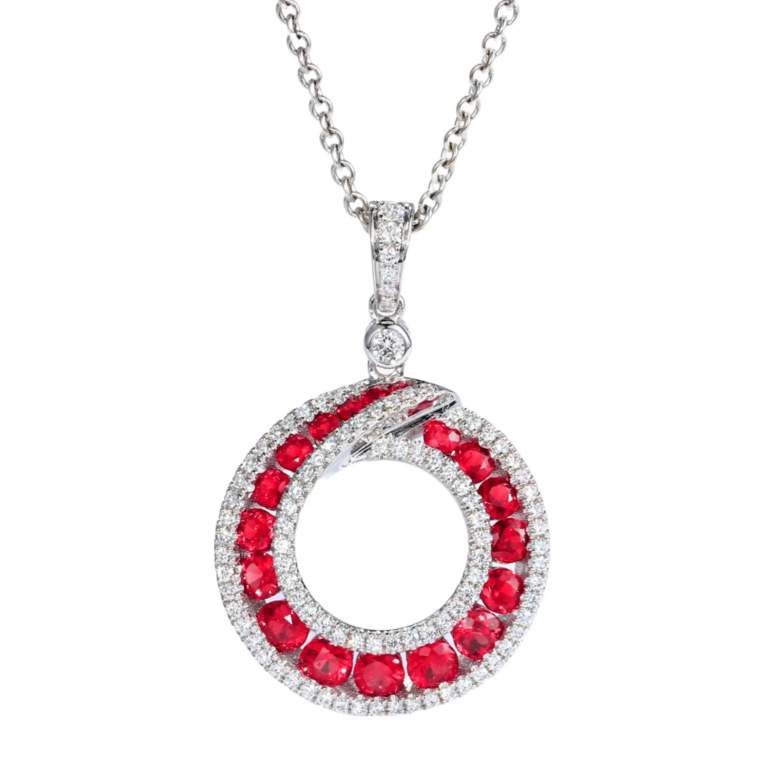 Diamond Ruby Circle Pendant Necklace