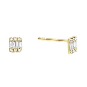 Diamond Square Baguette Stud Earring 14K
