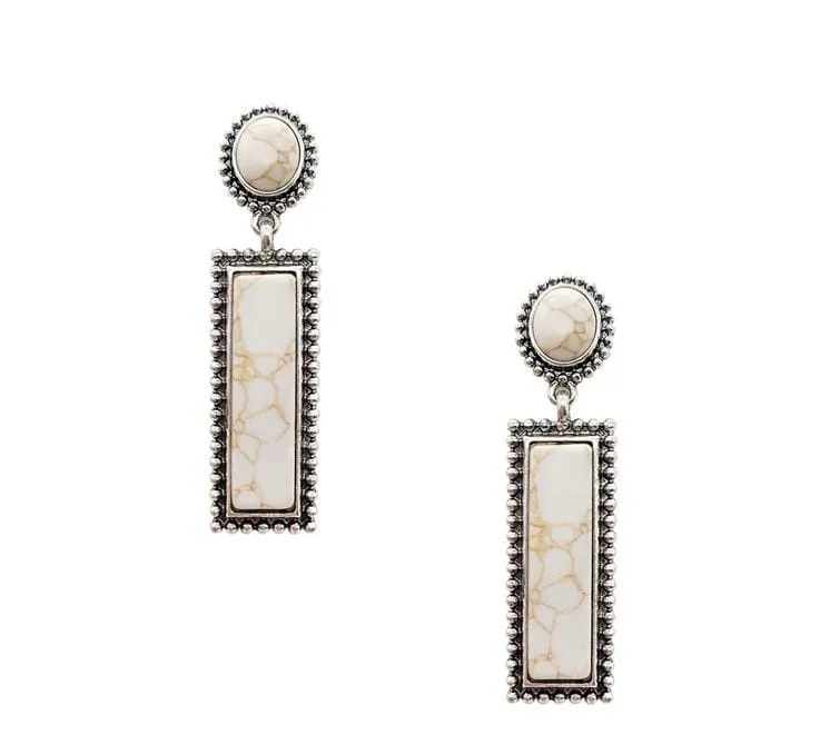 Double Stone Rectangle Drop Earrings