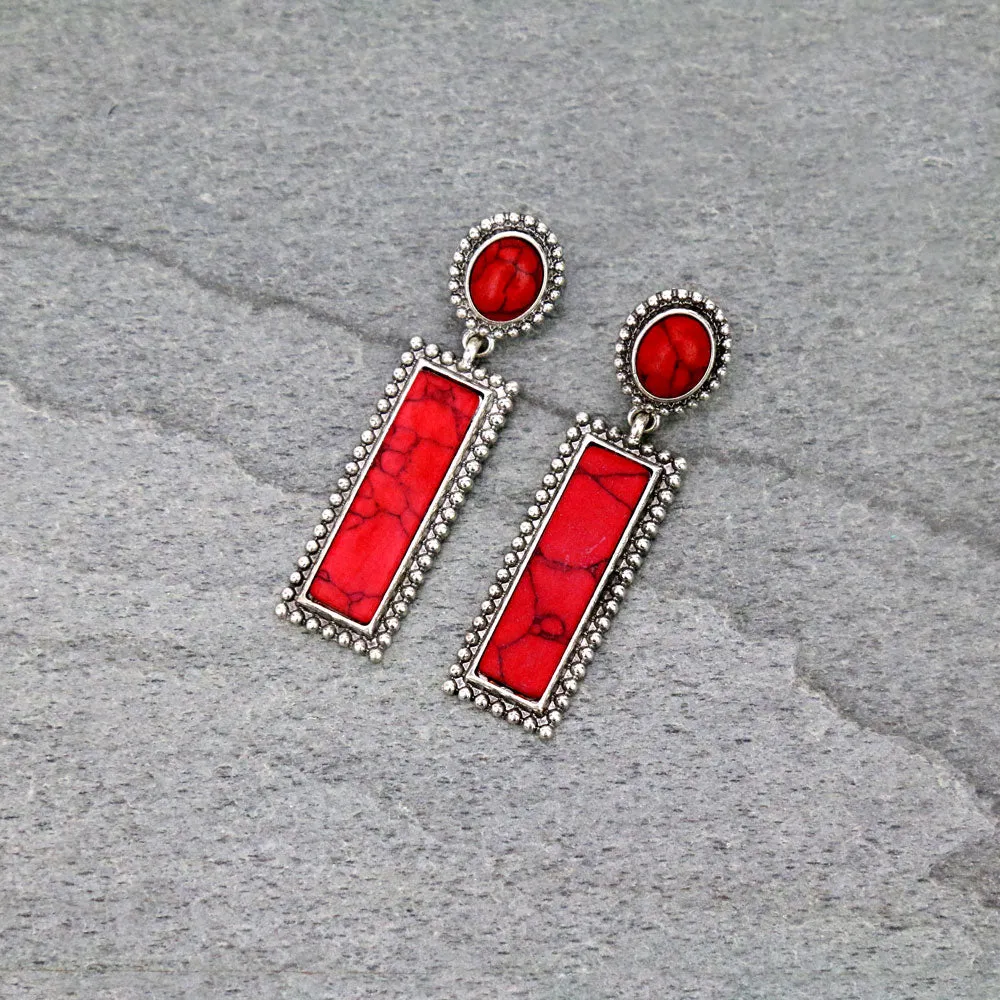 Double Stone Rectangle Drop Earrings