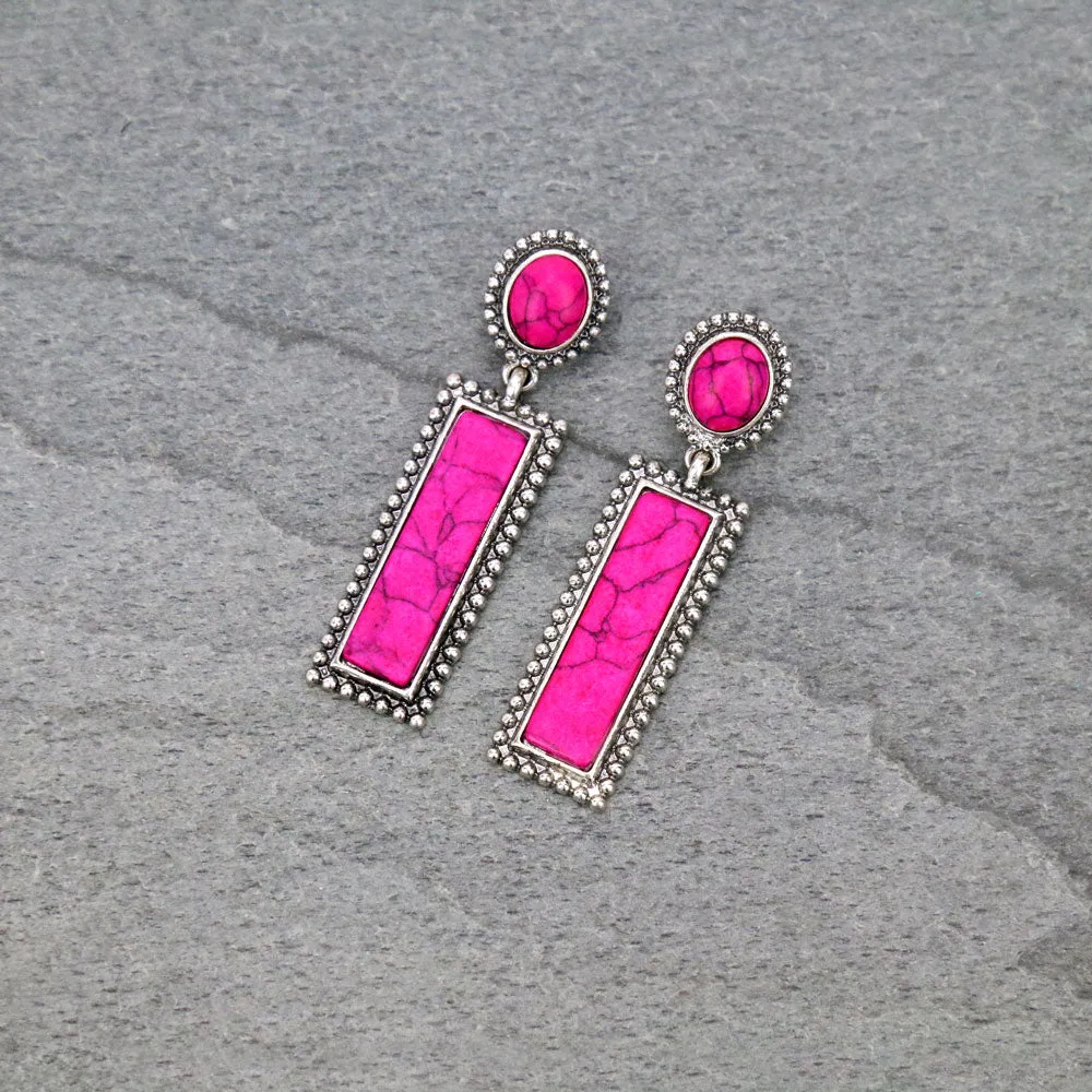 Double Stone Rectangle Drop Earrings