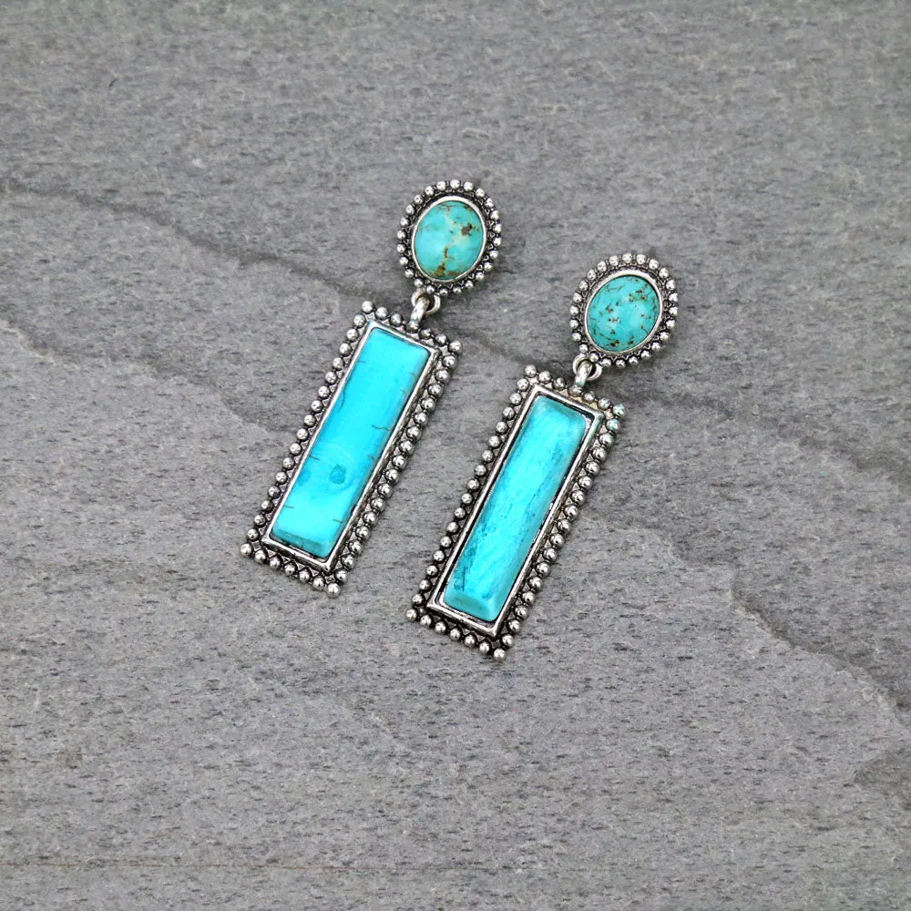 Double Stone Rectangle Drop Earrings