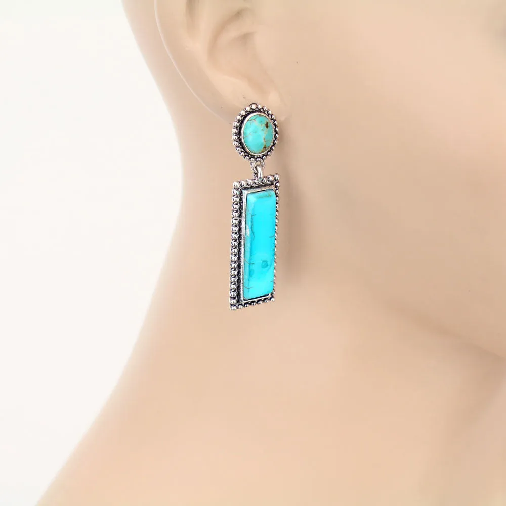 Double Stone Rectangle Drop Earrings