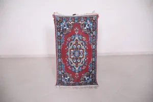 Elegant Small Moroccan Rug 1.9 x 3.5 FT - Intricate Red and Blue Design