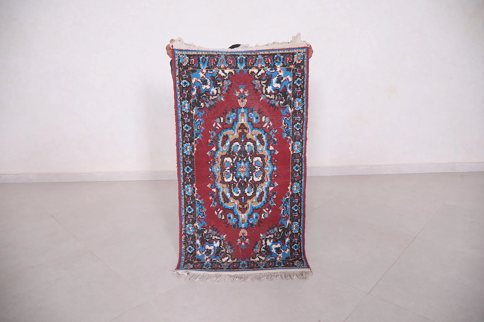 Elegant Small Moroccan Rug 1.9 x 3.5 FT - Intricate Red and Blue Design