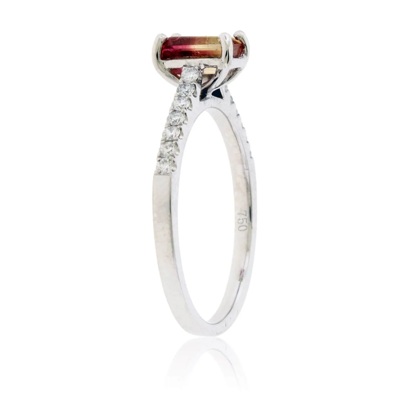 Emerald-Cut BiColor Tourmaline & Diamond Lined Ring