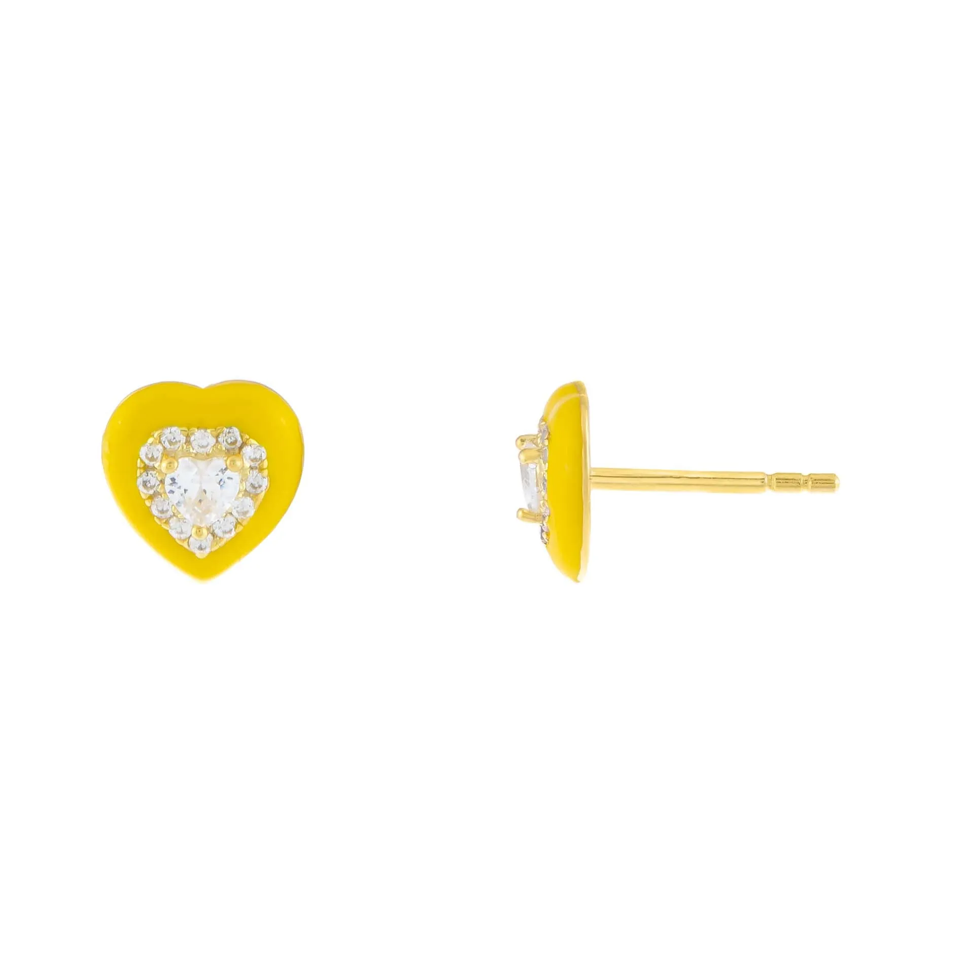Enamel CZ Heart Stud Earring