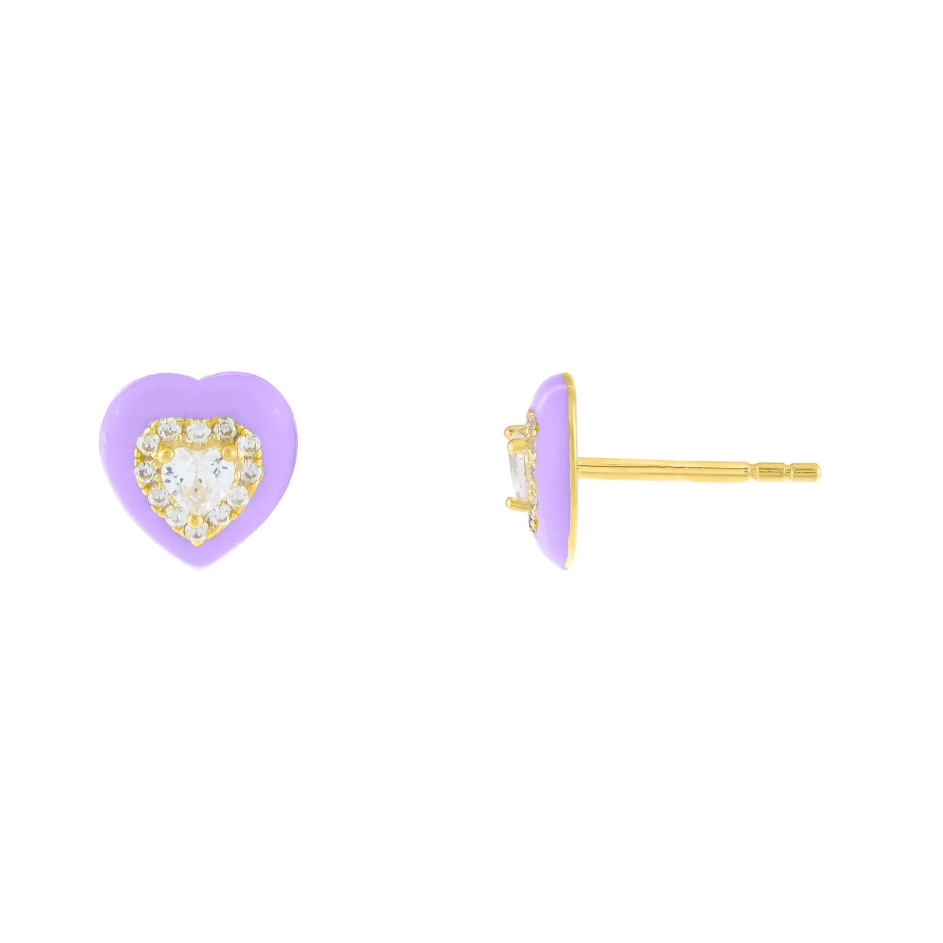Enamel CZ Heart Stud Earring