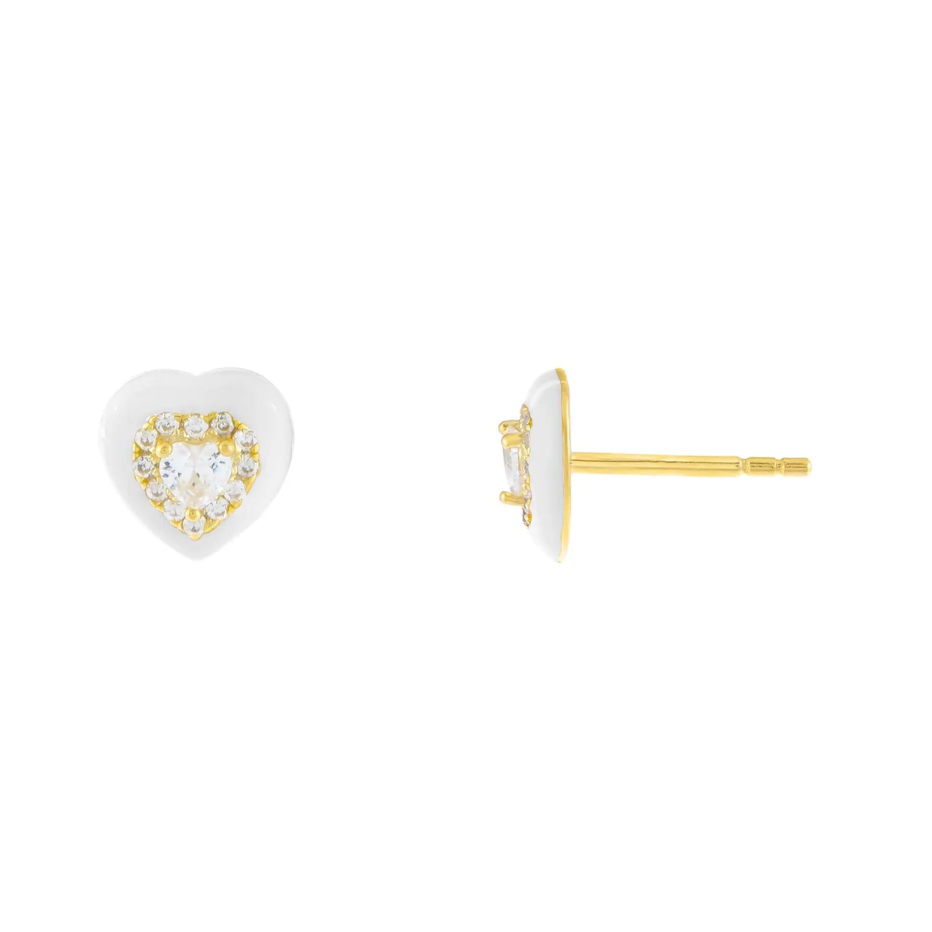 Enamel CZ Heart Stud Earring