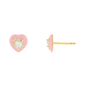 Enamel CZ Heart Stud Earring