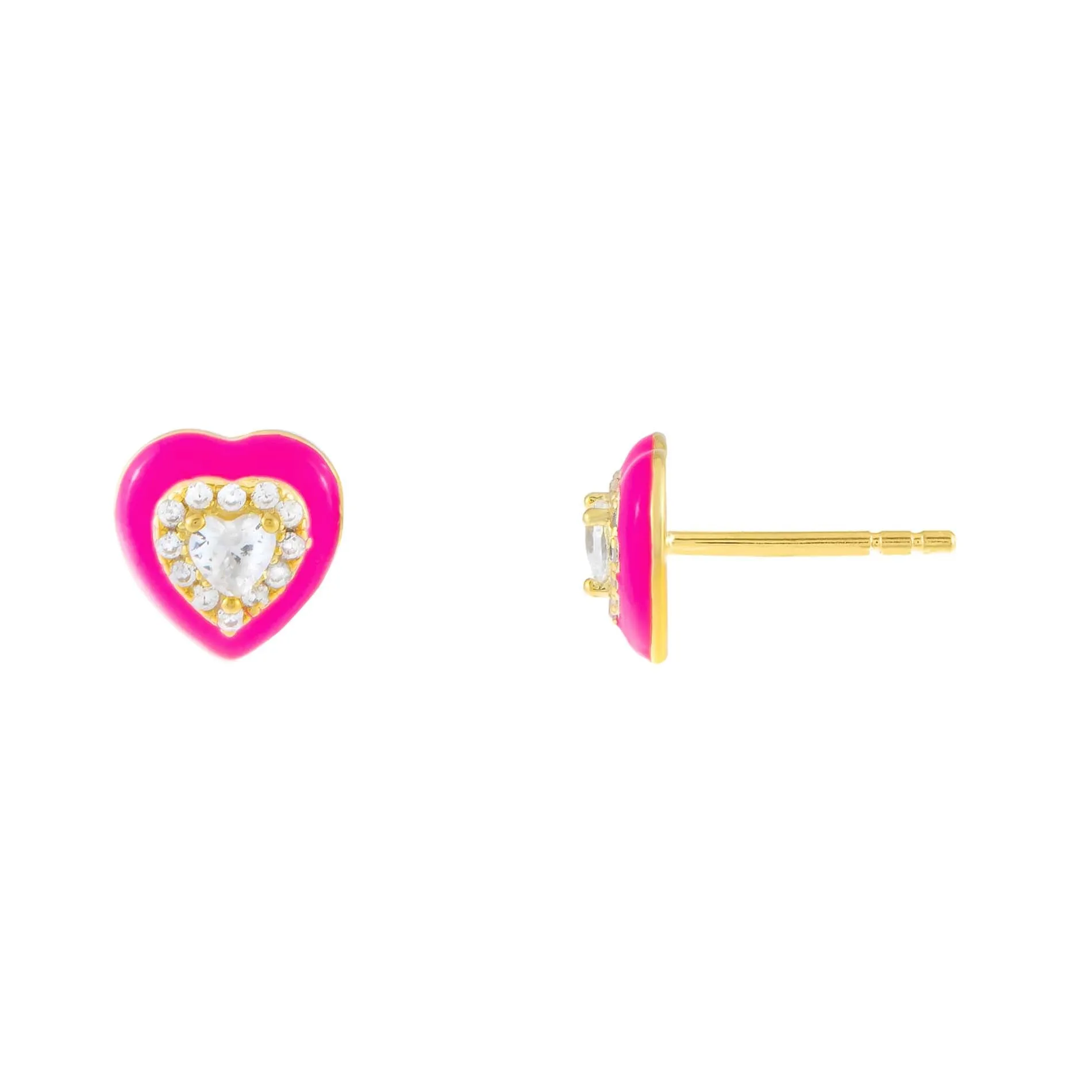 Enamel CZ Heart Stud Earring