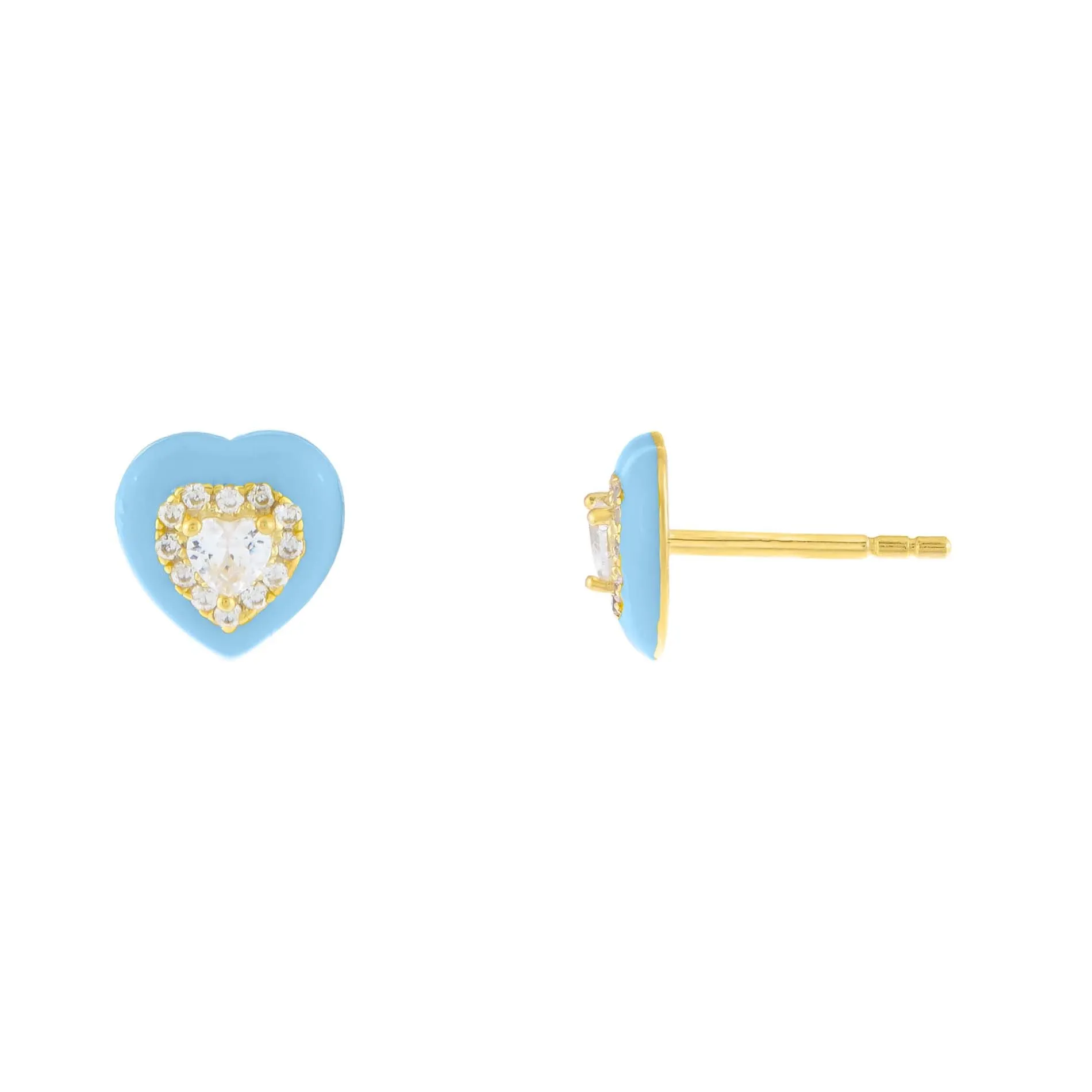 Enamel CZ Heart Stud Earring