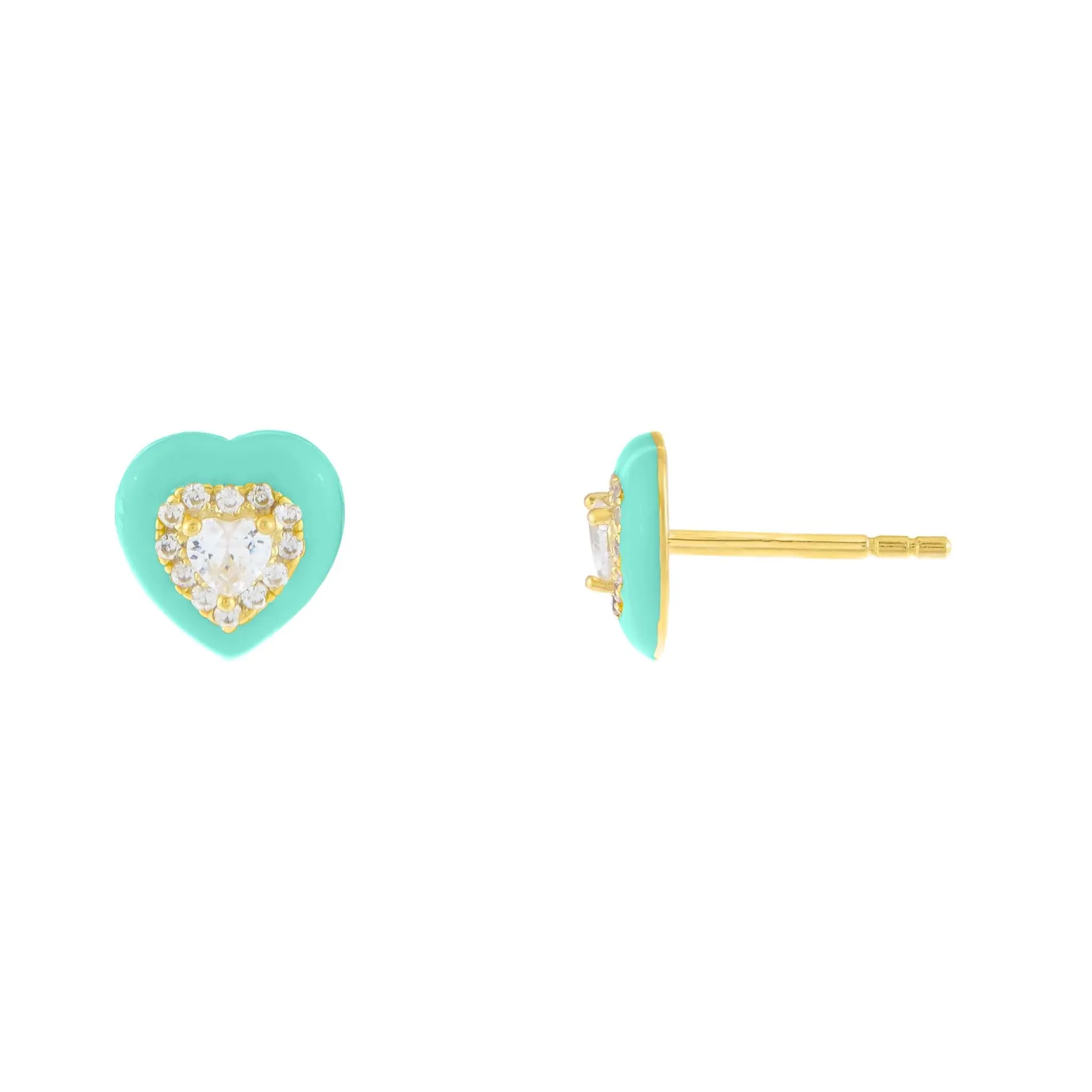 Enamel CZ Heart Stud Earring