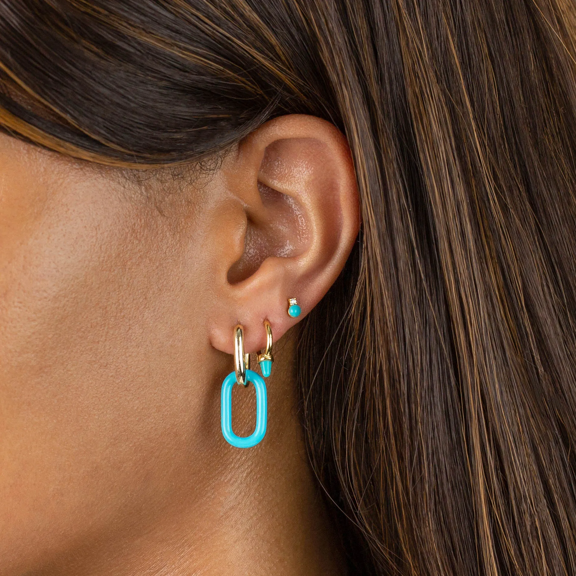 Enamel Link Huggie Earring