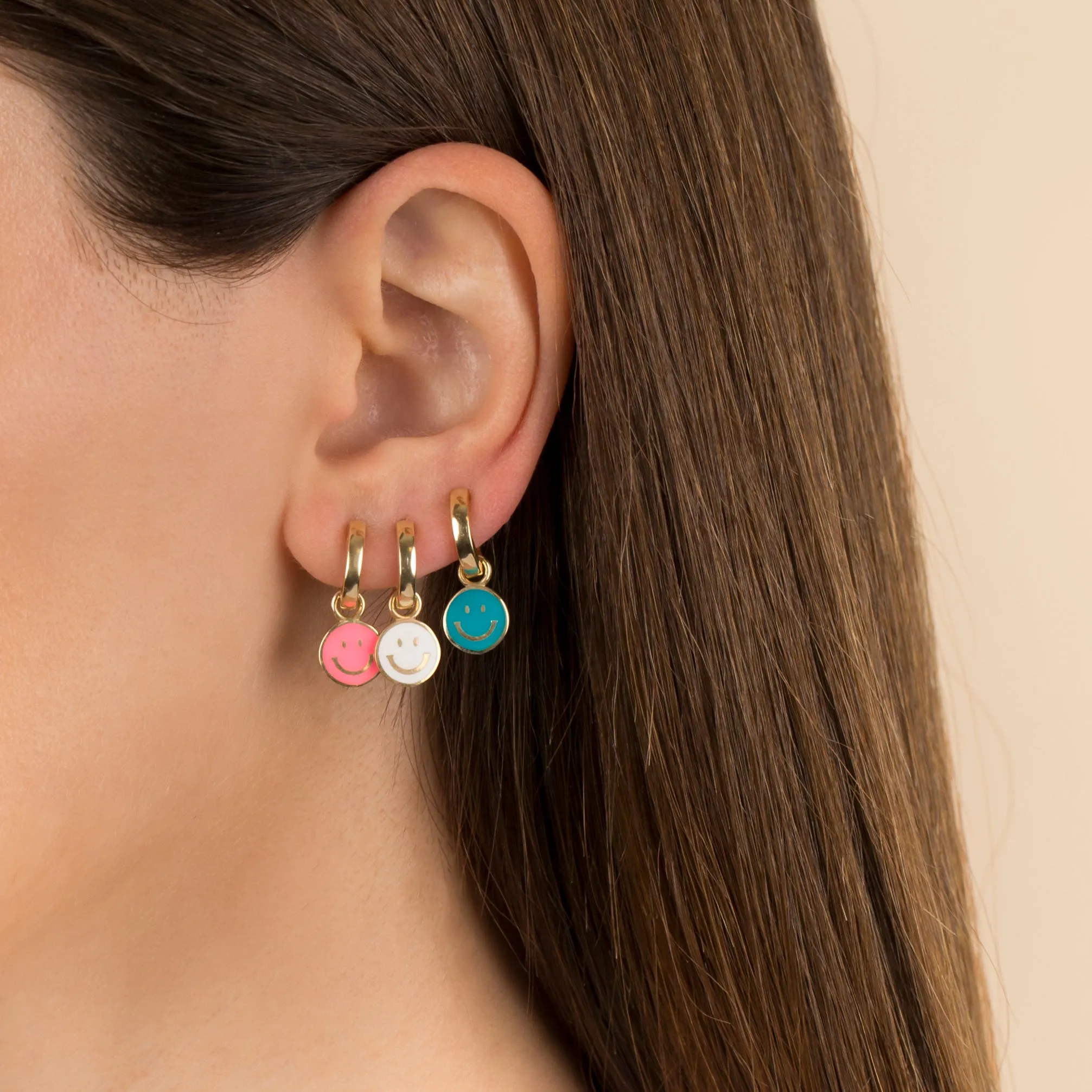 Enamel Smiley Face Huggie Earring