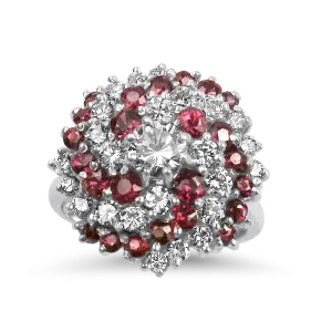 Estate 18K White Gold Ruby & Diamond Pinwheel Ring